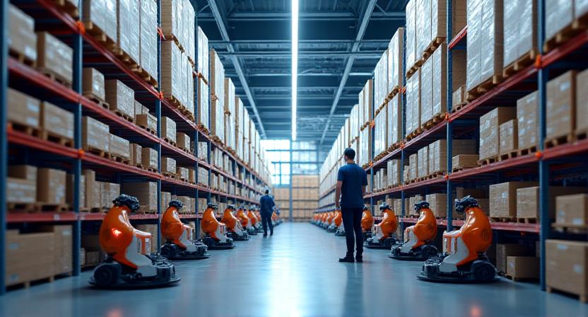 E-commerce fulfillment warehouse with robotics automation